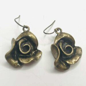 Handcrafted Bronze Rose Earrings | Spain | Early 2000s Artisan Jewelry
